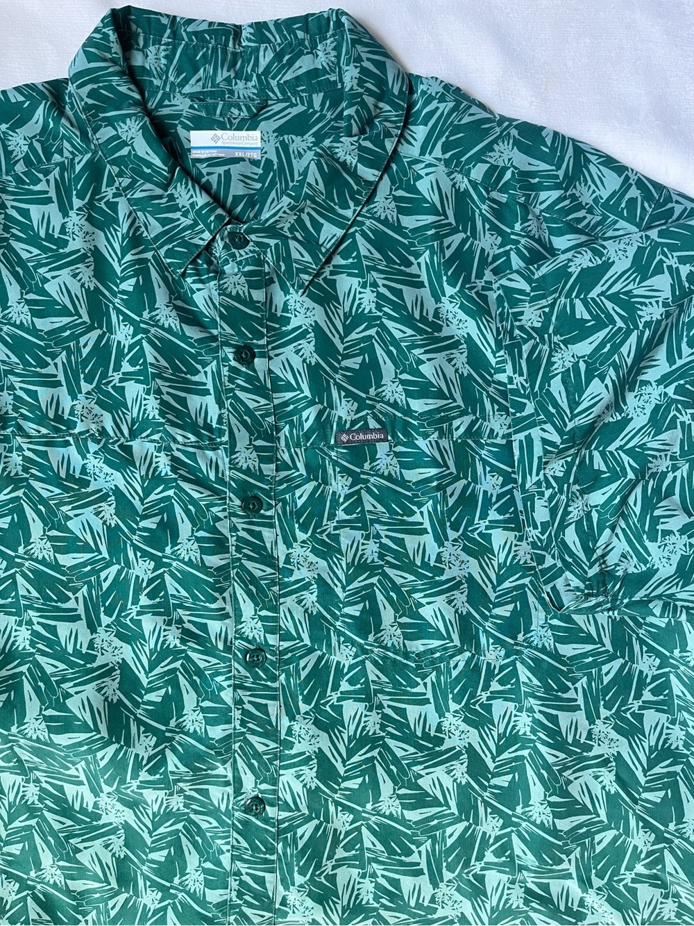 Columbia men’s green palm leaf tropical button down shirt PFG XXL